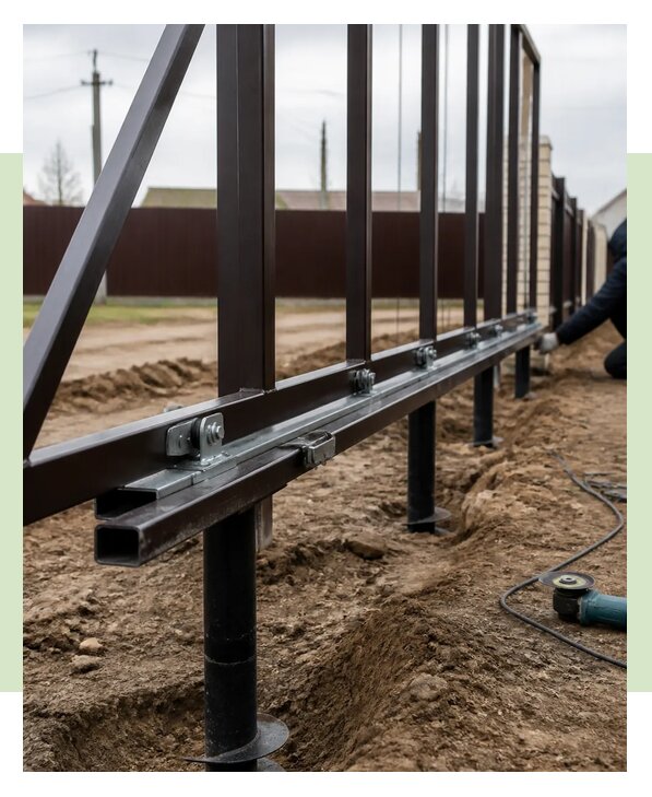 Откатные ворота на винтовых сваях под ключ в Чебоксарах